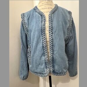 A Loves A Denim Braided Crew Neck Open Front Long Sleeve Jacket Size XL - rare!